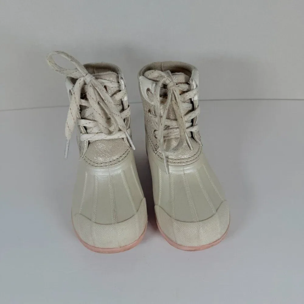 Sperry Port Duck Boots Shimmery Ivory Pearl Toddler Size 8